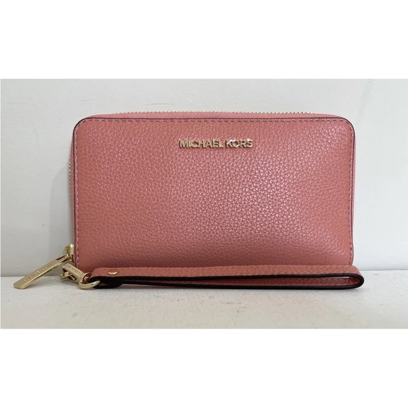 New Michael Kors Jet Set Travel Large Flat phone case Leather wallet Sherbert - Picture 1 of 4